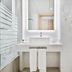 Hotel Best San Diego, Salou bathroom with double sink vanity, mirror and glass shower screen