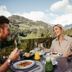 Hotel Bad Fallenbach terrace dining in San Leonardo in Passiria with mountain views