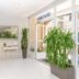 Hotel Bradomin in Vilanova de Arousa lobby with potted plants and glass entrance