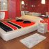 Residencial Monte Carlo in Porto: red-tiled bathroom with a white bed, tub, vanity and mirrored wall