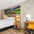 Days Inn by Wyndham Fontana / Rialto guest room with king bed, desk, and mountain wall art