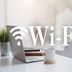 Hotel Az Kumamoto Arao Ten workspace with laptop, coffee mug, and Wi‑Fi sign in Arao