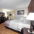 Red Roof Inn Warrenton guest room with king bed, TV, armchair and wood-look flooring