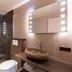 Hotel Torenhof in Sint Martens Latem bathroom with walk-in shower, vessel sink and lit mirror