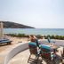 Pension Ageliki in Platis Gialos: seaside terrace with chairs, table and sea view