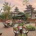 Hotel Himalaya Kathmandu courtyard dining area with pagoda-style buildings and sunset sky in Kathmandu