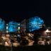 Hotel Borgo Brianteo in Ponte San Pietro lit with blue projection on exterior walls at night
