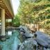Outdoor rock pool at Hotel Kazuno in Kazuno beside a covered walkway and forested garden