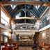 Hotel du Vin Brighton lounge with vaulted beams, brick walls and leather seating in Brighton