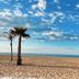 Hotel De La Plage in Valras-Plage with sandy beach, palm trees and sea view