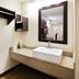 Red Roof PLUS+ Nashville South - Fairgrounds bathroom vanity with sink, mirror, and wall shelf