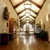 Dale Hollow Lake State Resort Park lobby hallway with vaulted wood-beam ceiling in Burkesville