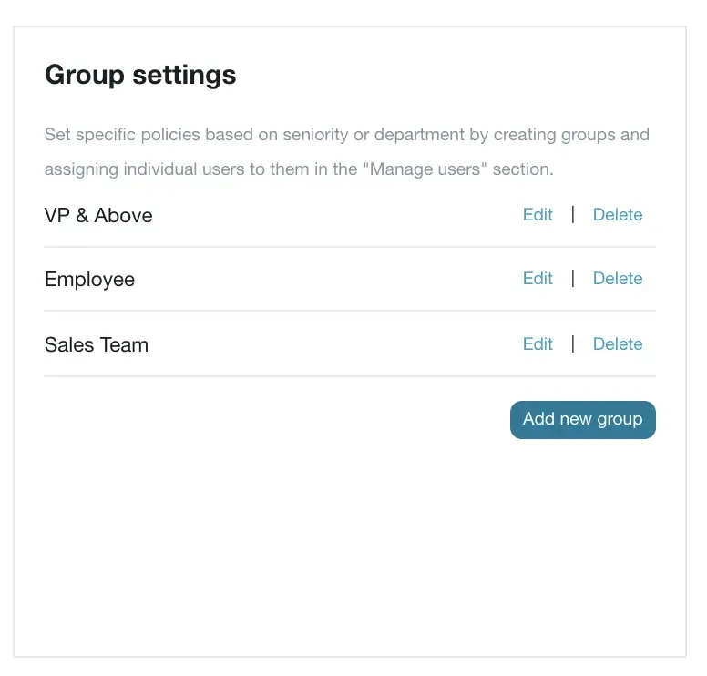 Company Travel Policies Set Up: new groups added
