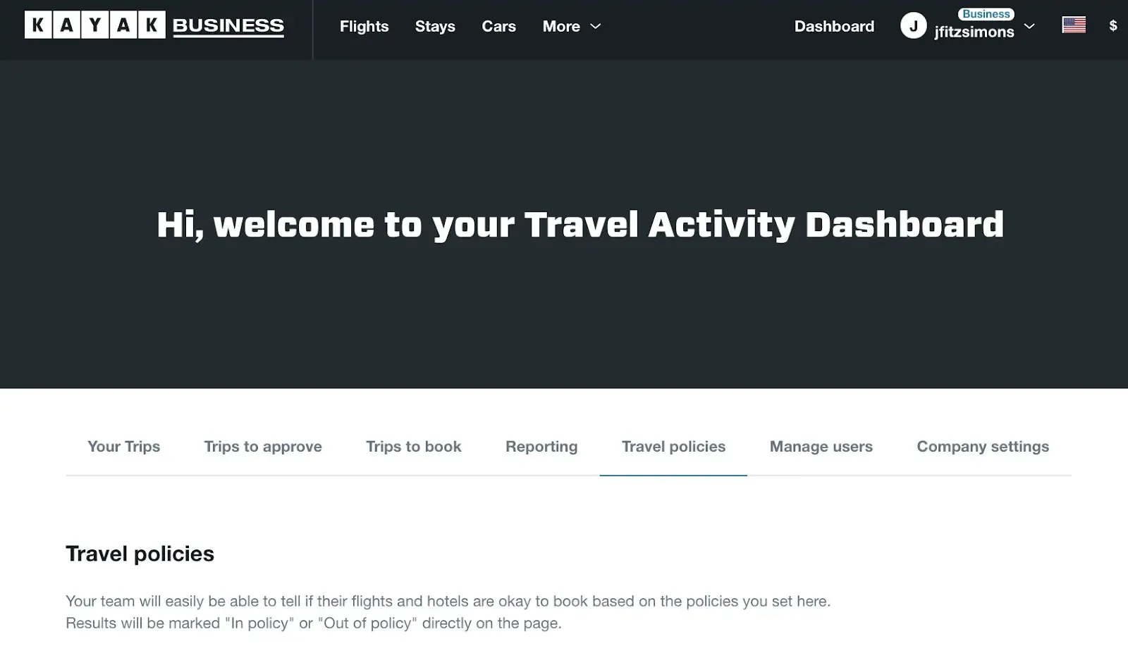 Company Travel Policies Set Up: go to travel policies page