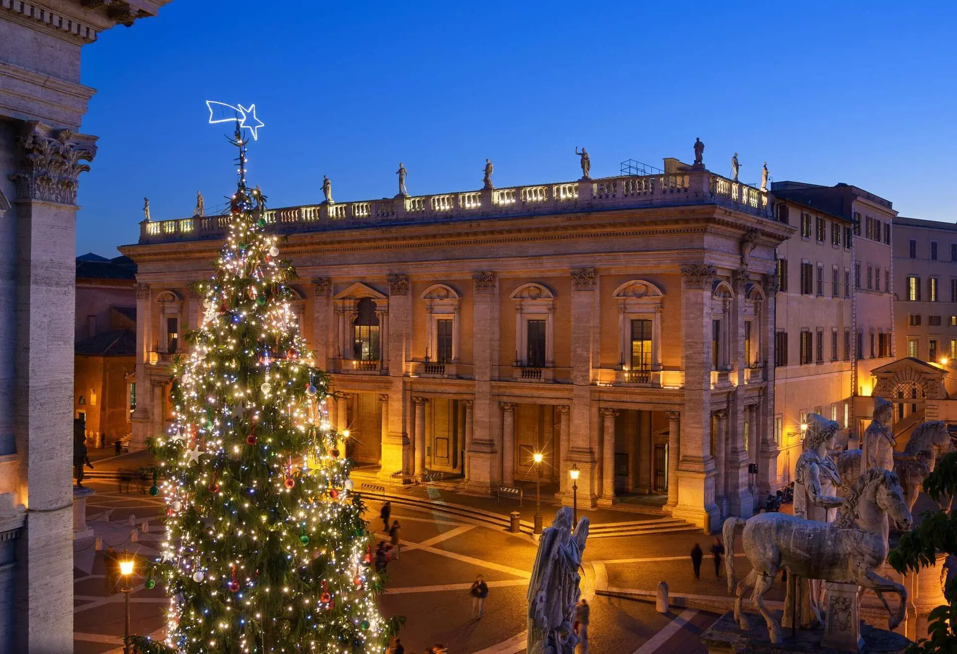 A view of Rome with a Christmas tree