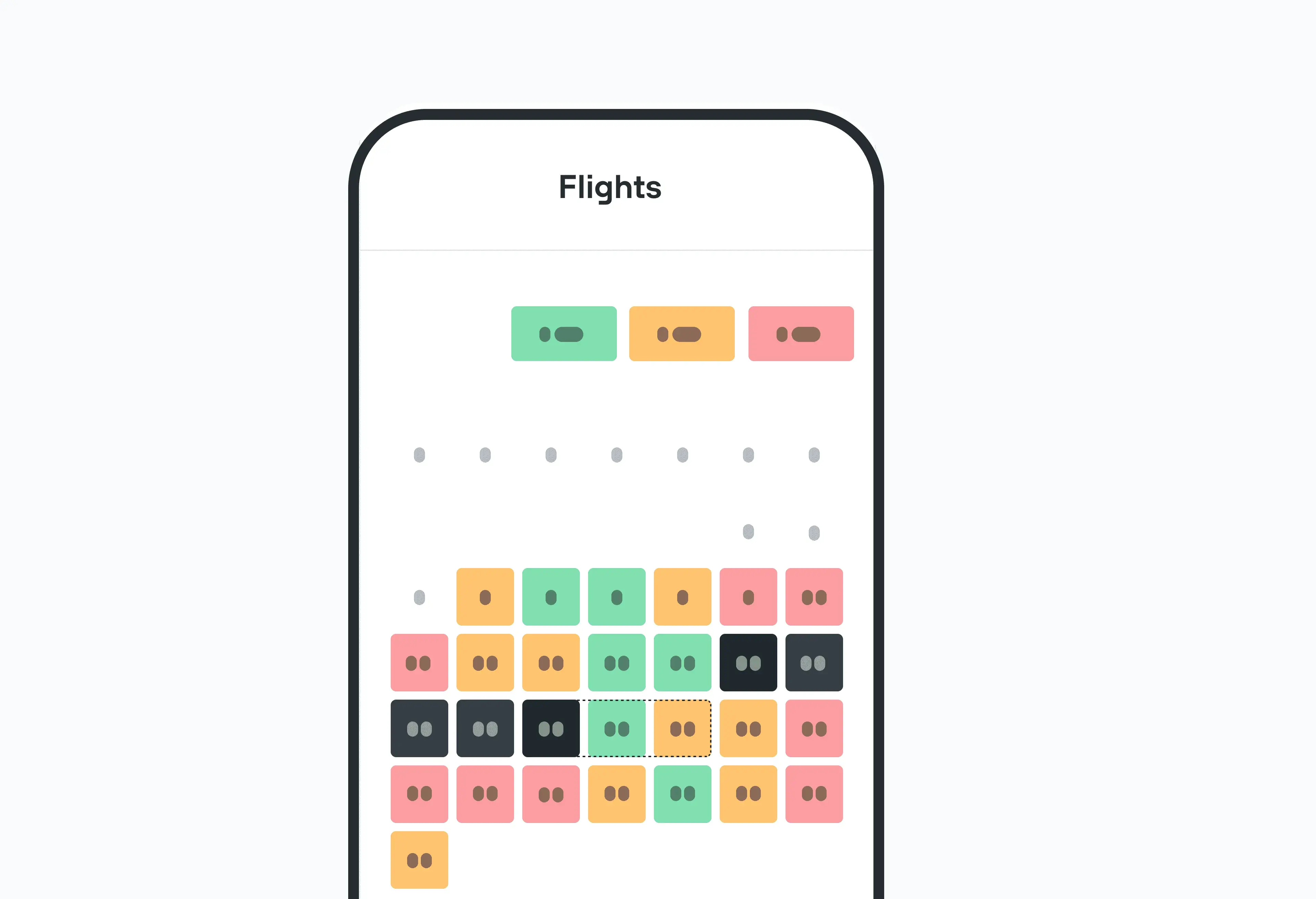 Flight calendar page on KAYAK mobile app.
