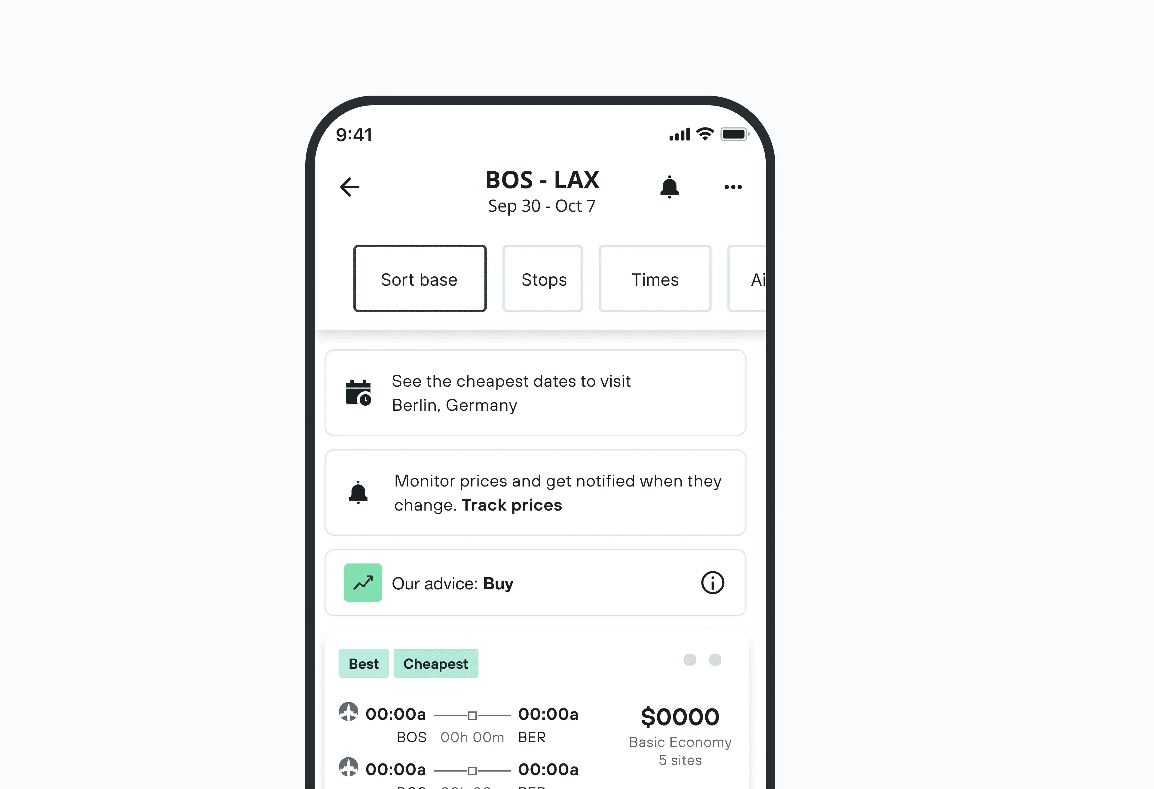 Price forecast tool KAYAK "Our advice" in the app