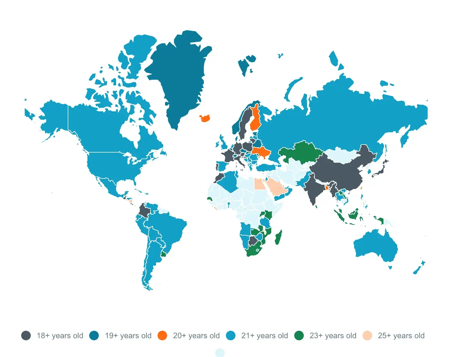 A map of the different age requirement to rent a car by country