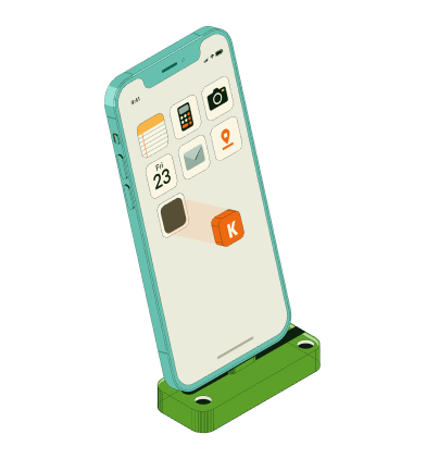Stylized smart phone illustration showing app details