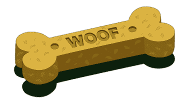 Dog bone that says woof