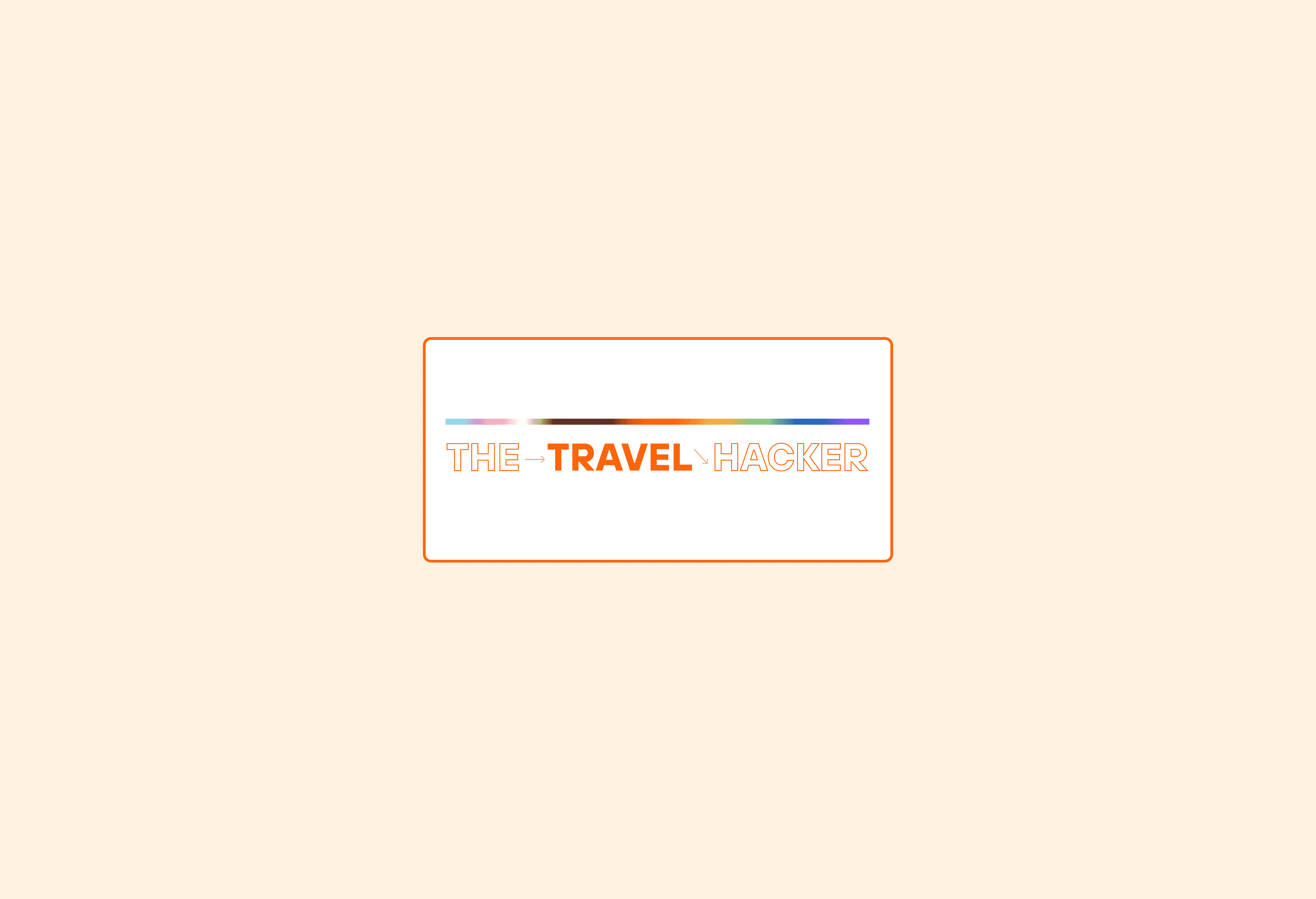 Text on an orange background with a rainbow line