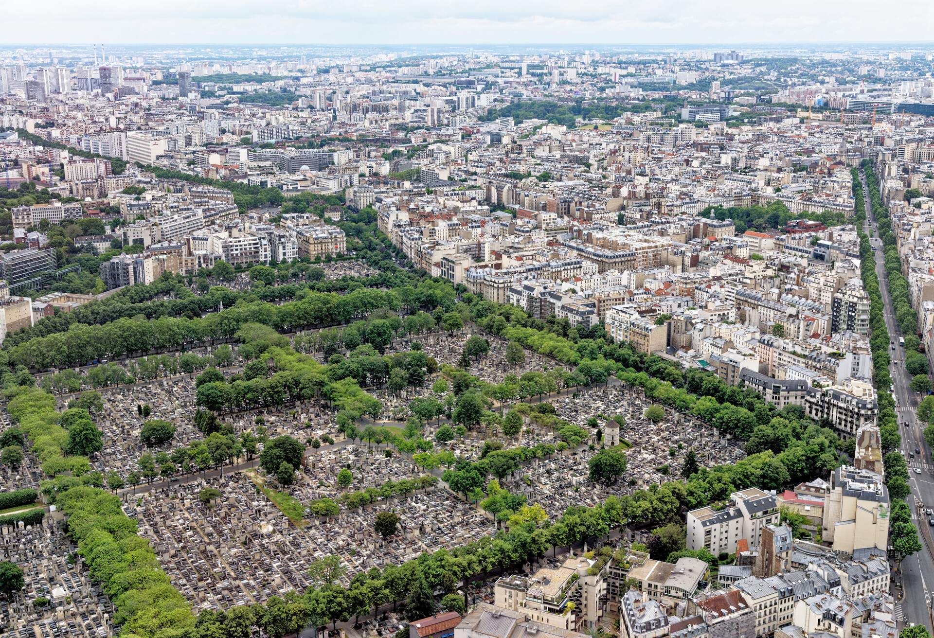View over Pere - Lachaise Cemetery Paris from the observation deck at the top of the Tour Montparnasse, Paris, France
