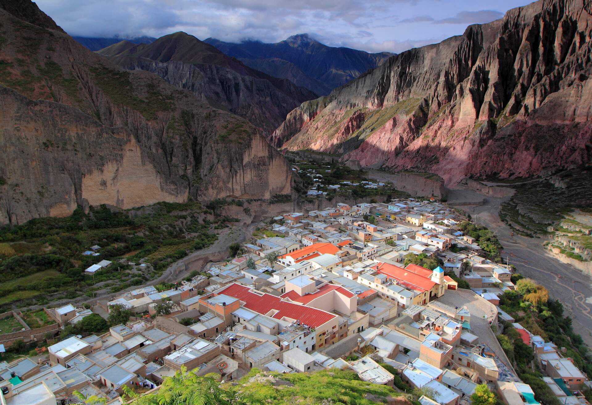 View from above or Iruya, Salta province, surrounded by mountains. Argentina