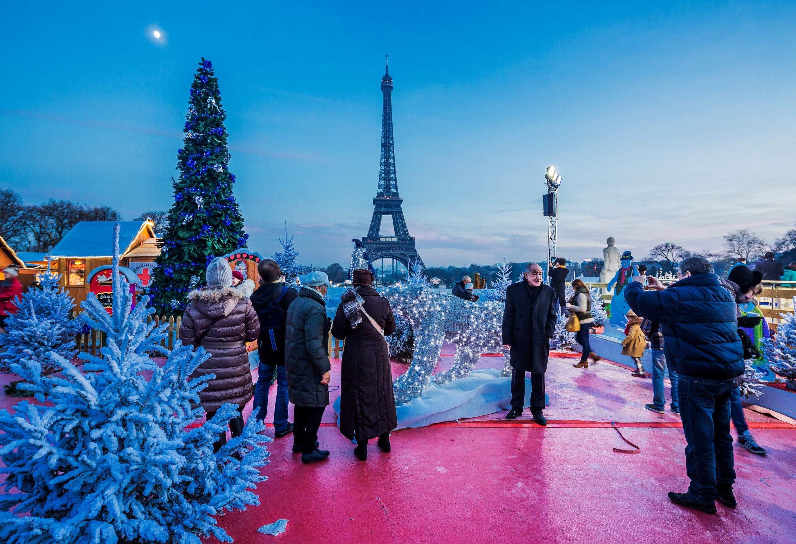 Paris at Christmas time with the Eiffel Tower in the background