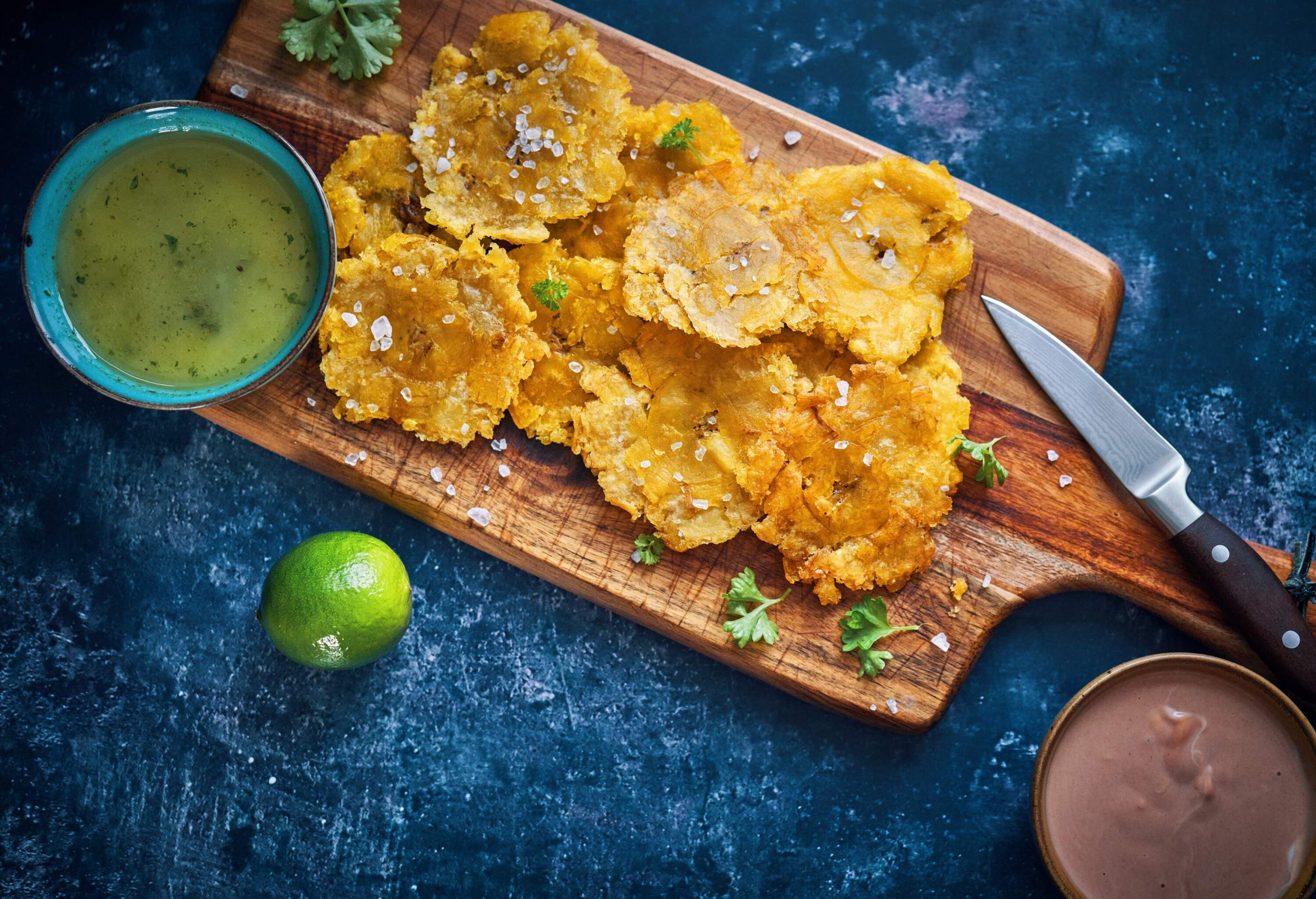 Close up of Tostones Puerto Rican Fried Plantains