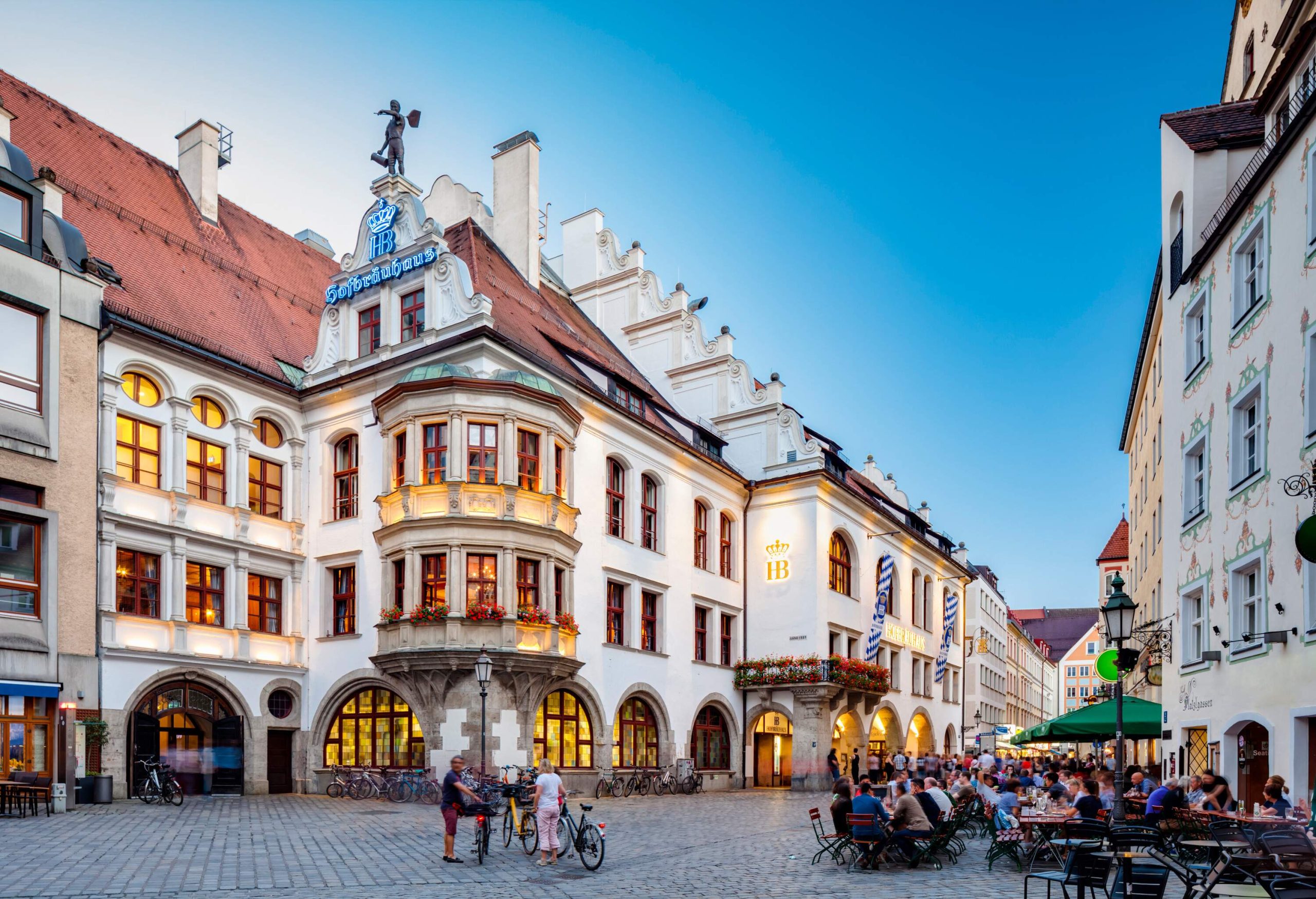 A row of buildings, one of which has 