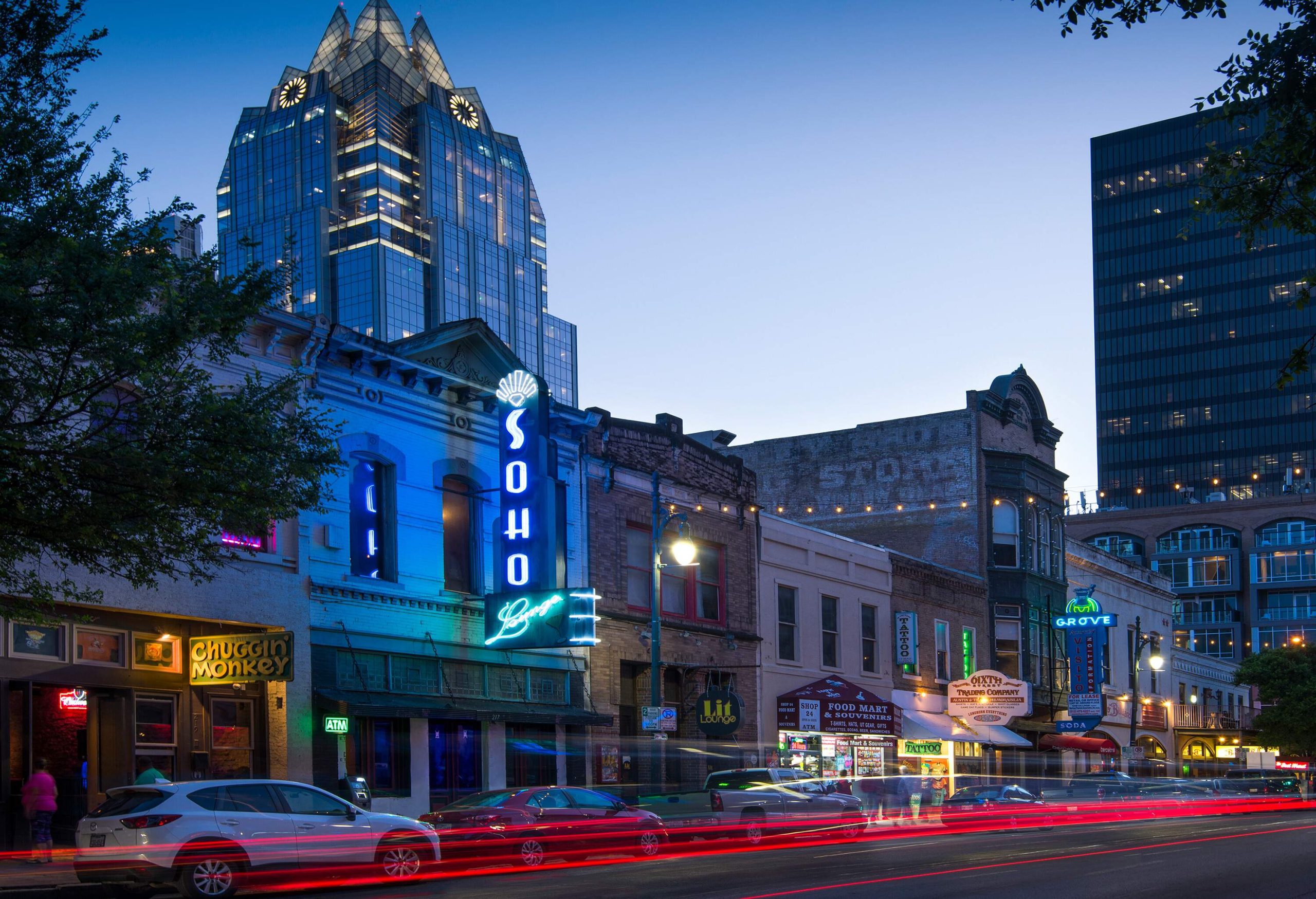Sixth Street is a historic street and entertainmnet district in downtown Austin, Texas. Sixth Street was formerly named Pecan Street. It is listed on the National Register of Historic Places.