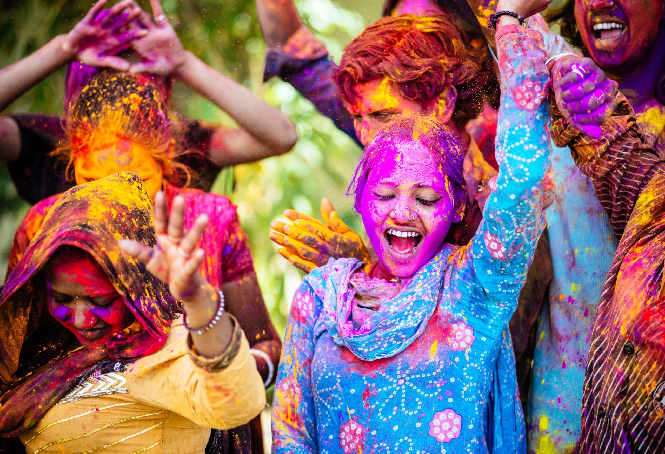 Group of people celebrating Holi festival in India