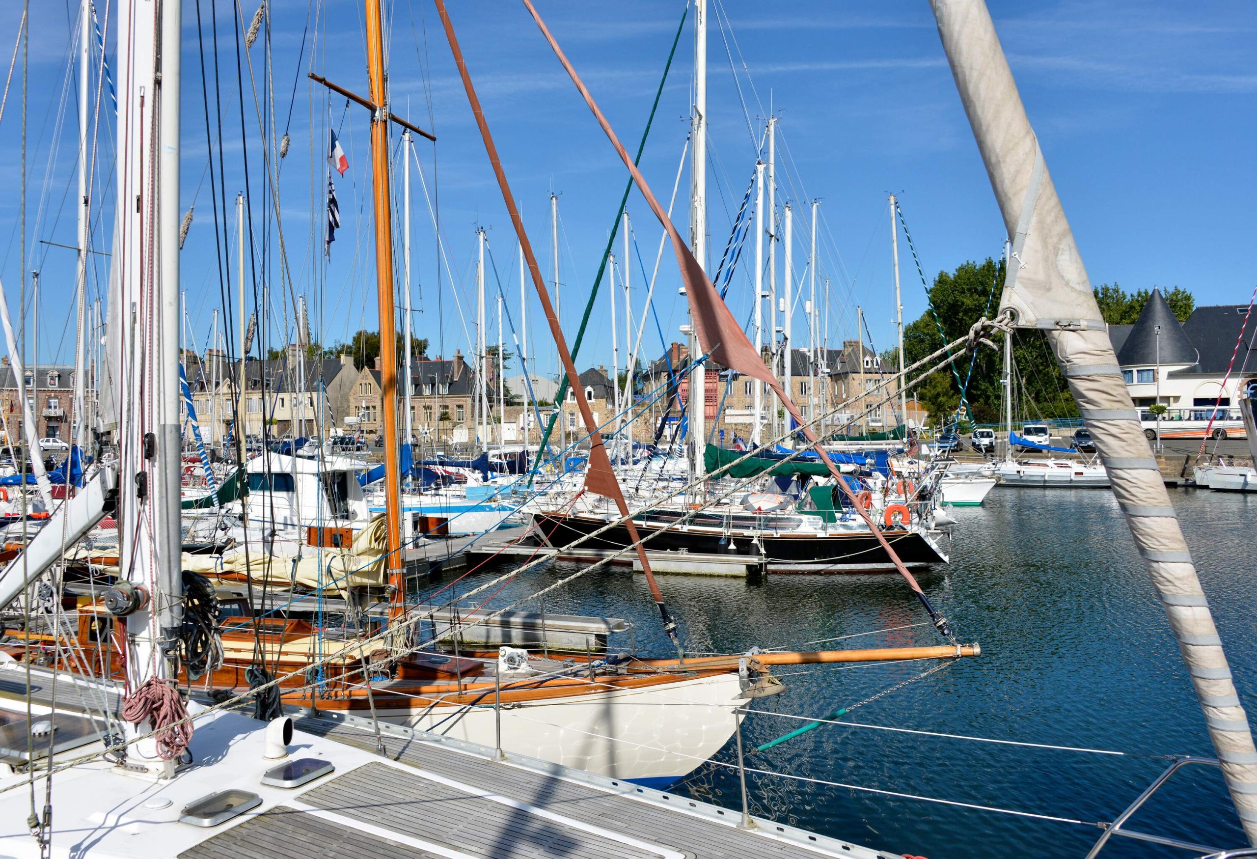 View of a port with sailing boats in a sunny day