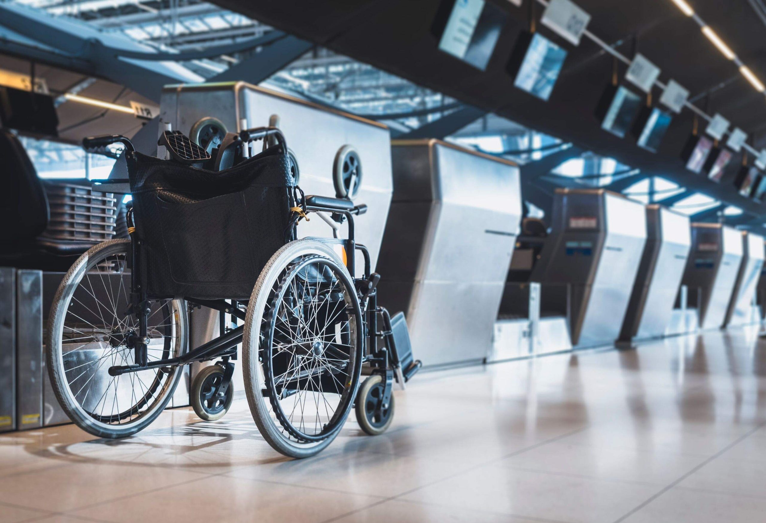 Wheelchair prepare for disability passenger at Airport Check in counter Public service