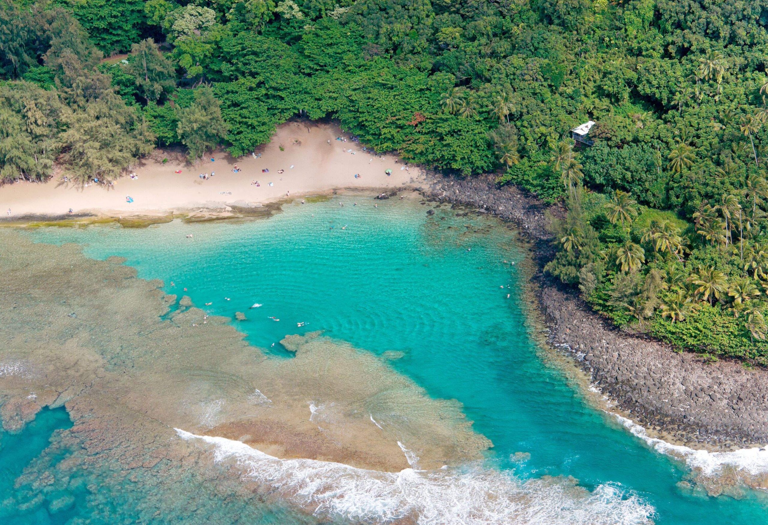 View of Kee Beach on north shore of Kauai, Hawaii, USA.