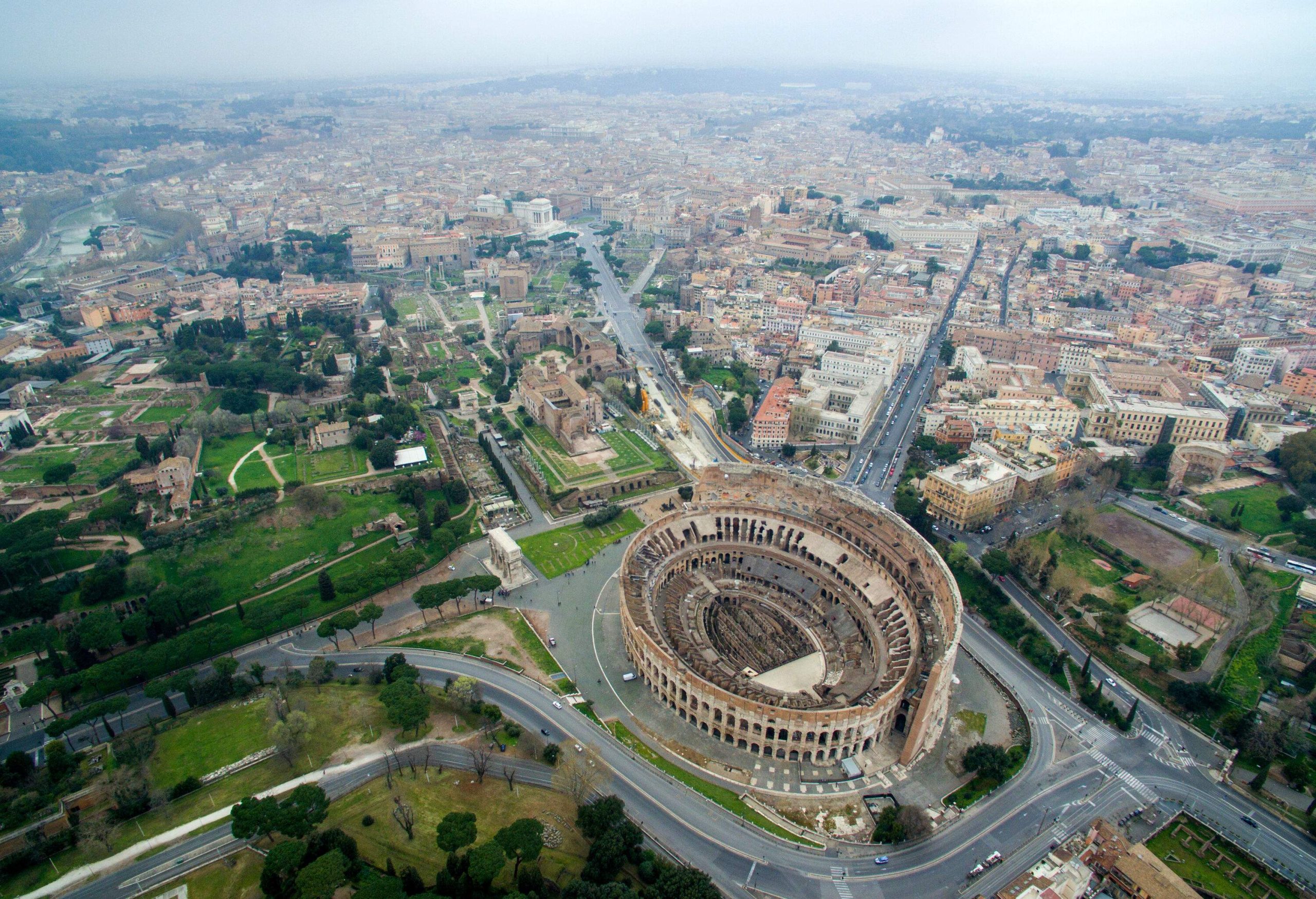 The magnificent city of Rome with avenues that lead straight to the Colosseum.