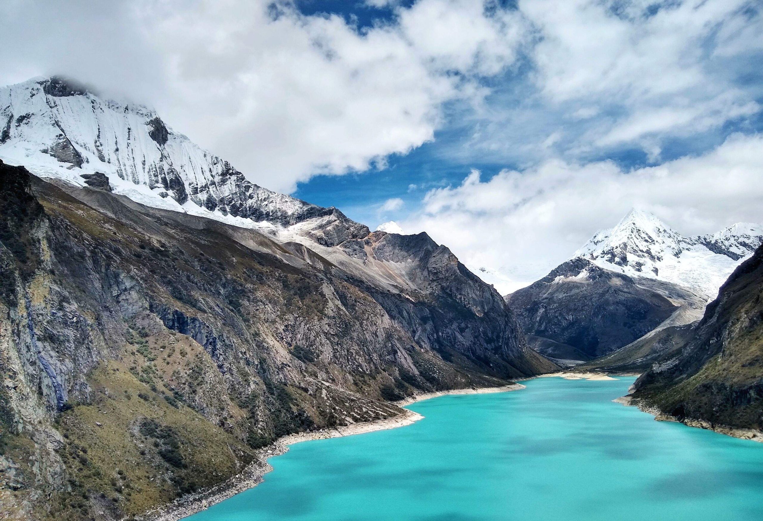 Snow-capped mountains encircled the nesting lake Paron.