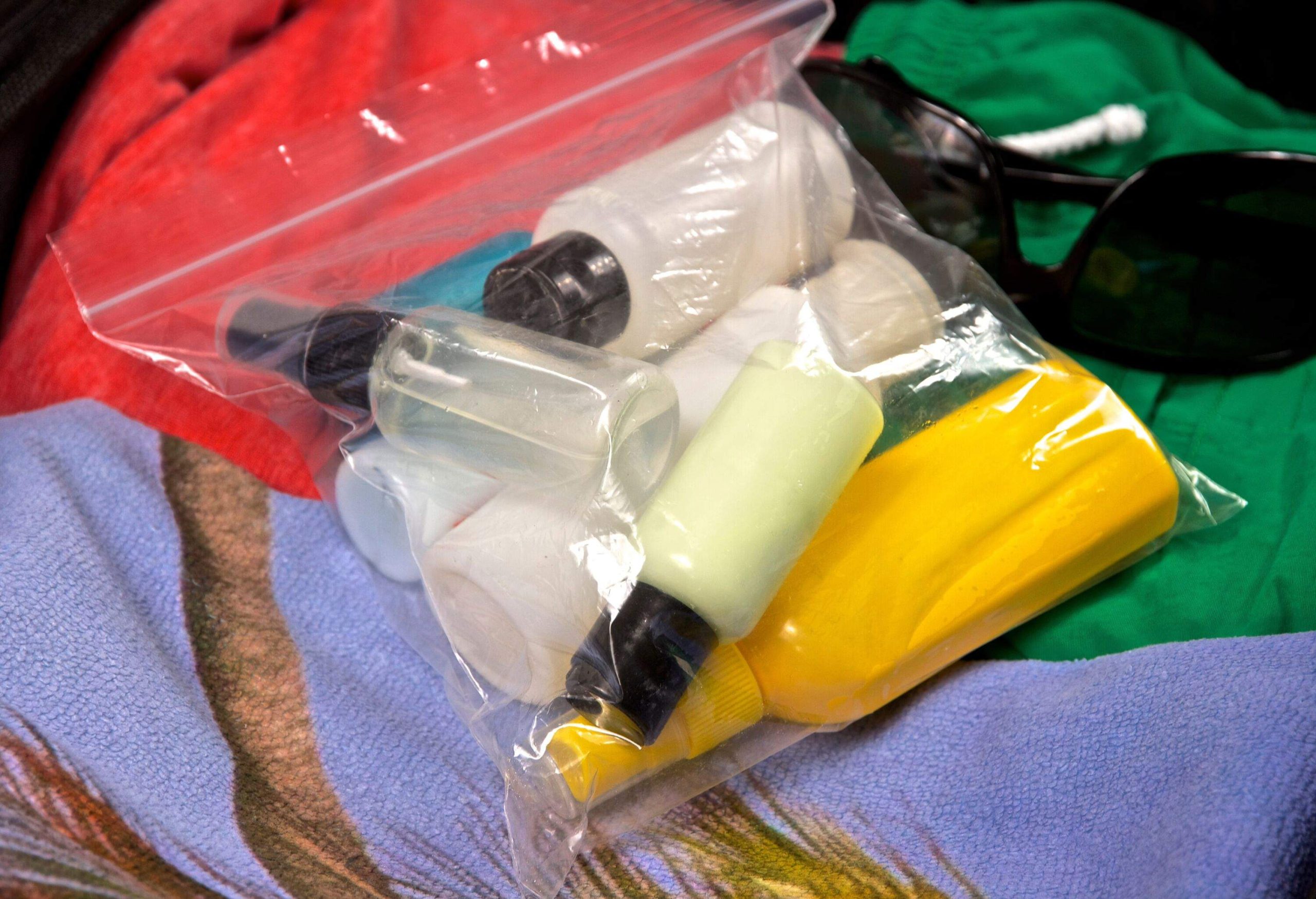 Regulations for hand luggage liquids permitted on flights originating within the European Union which have to be presented at security control. Plastic bags for hand baggage containing liquids need to be in a re-sealable, clear and transparent bag and have a maximum volume of 1 litre.