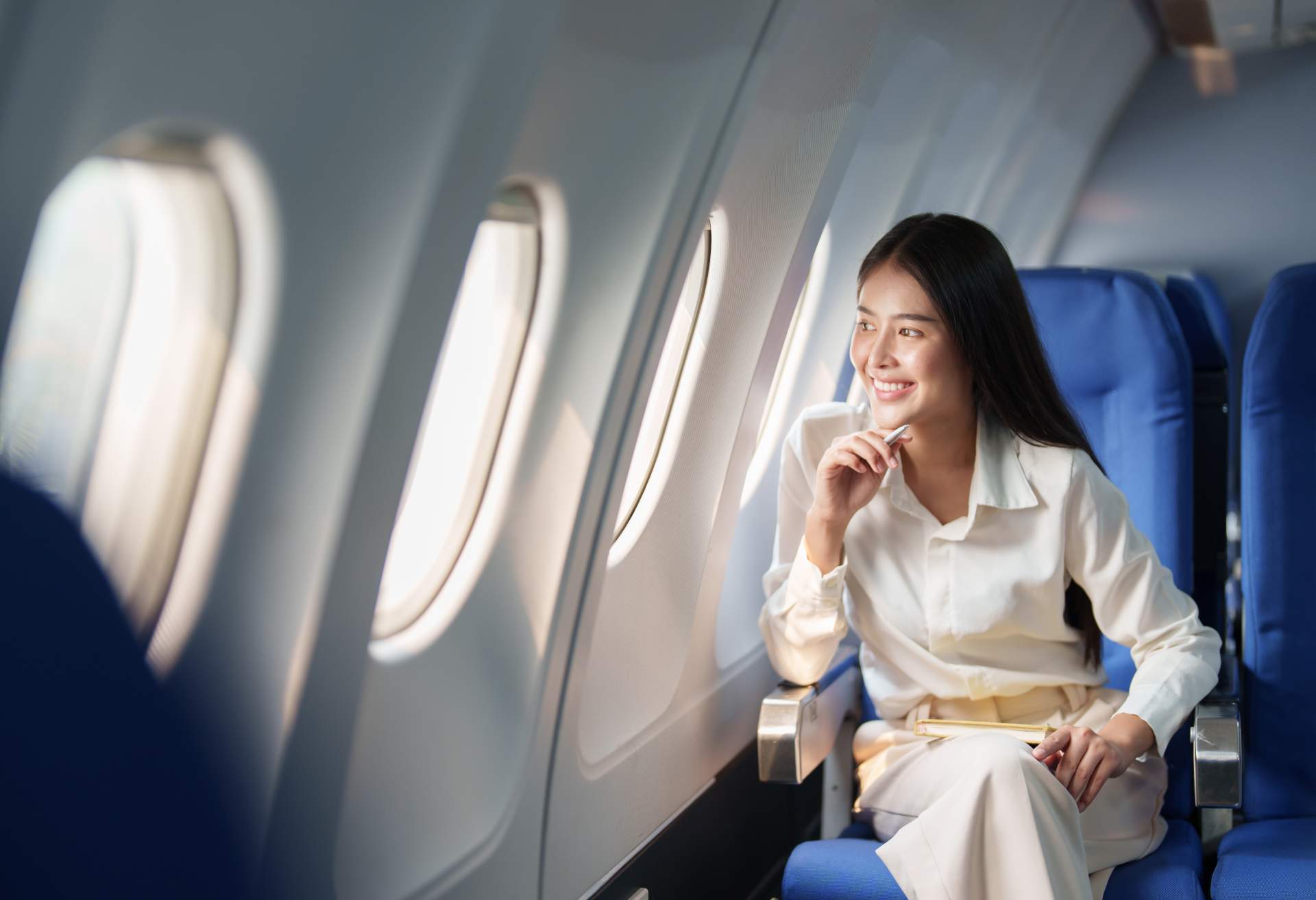 The passenger are flying to. Seats in a plane