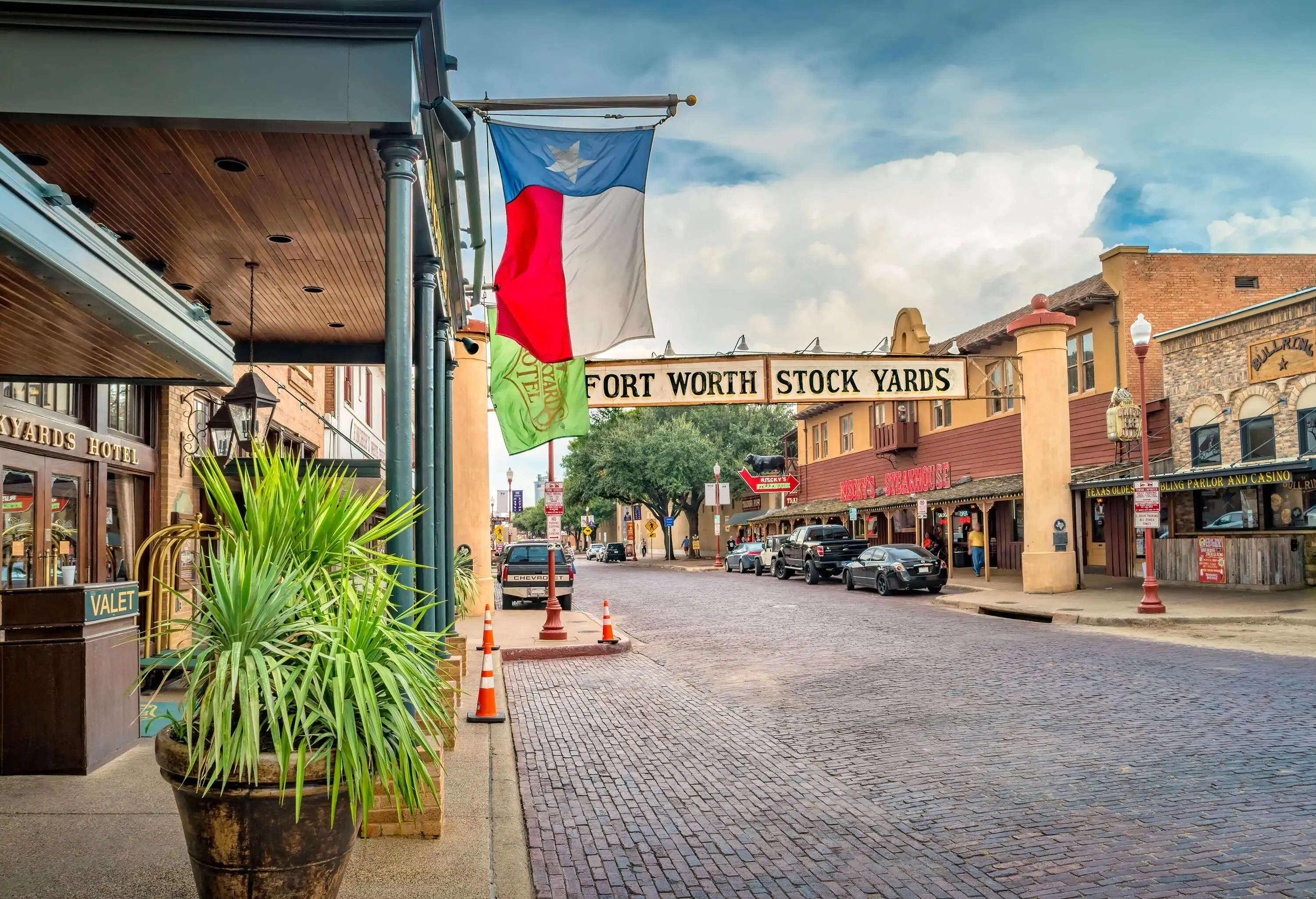 Historic district in US American city on a cloudy spring day