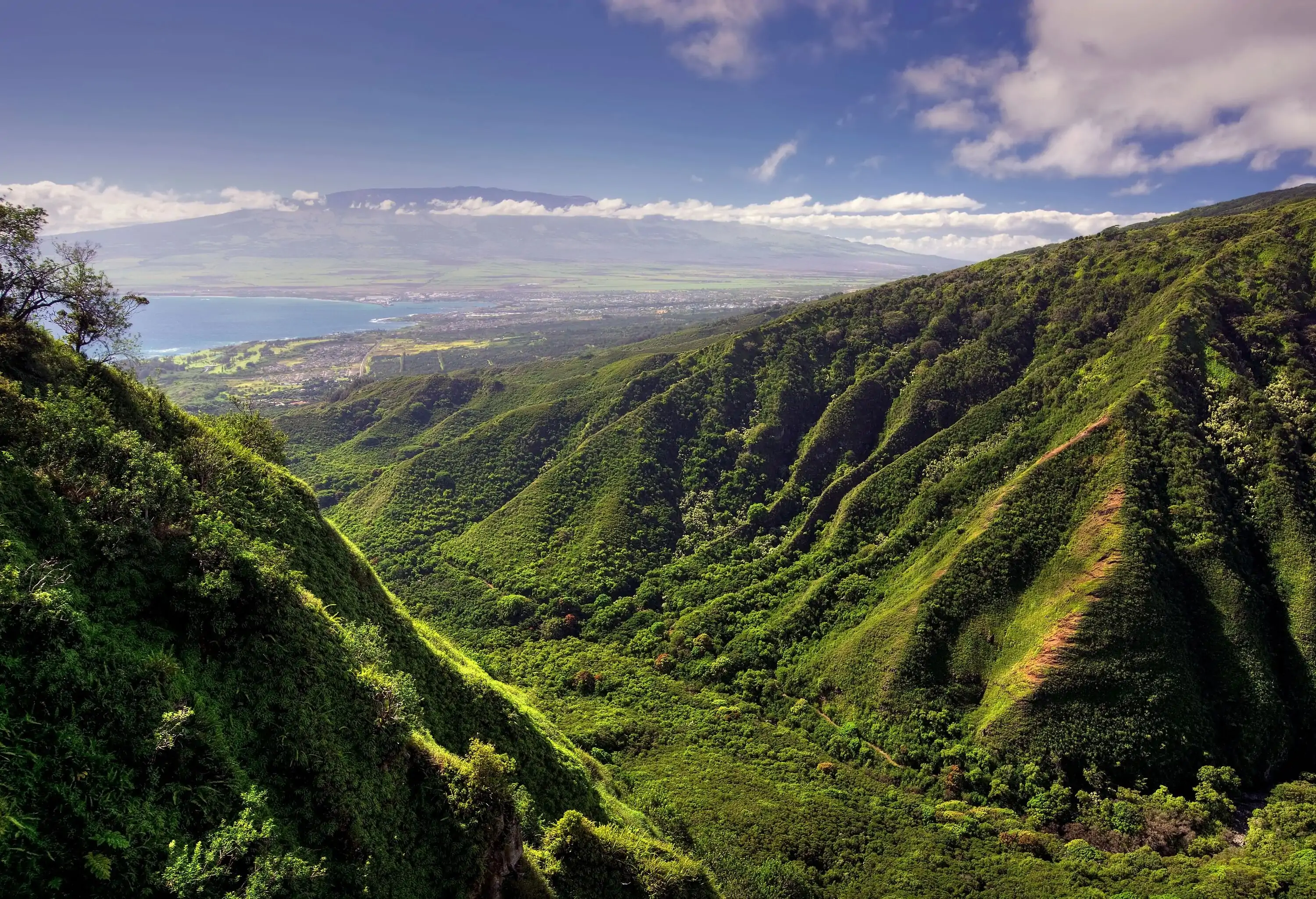 View from Waihee Ridge Trail, over looking Kahului and Haleakala, Maui, Hawaii
