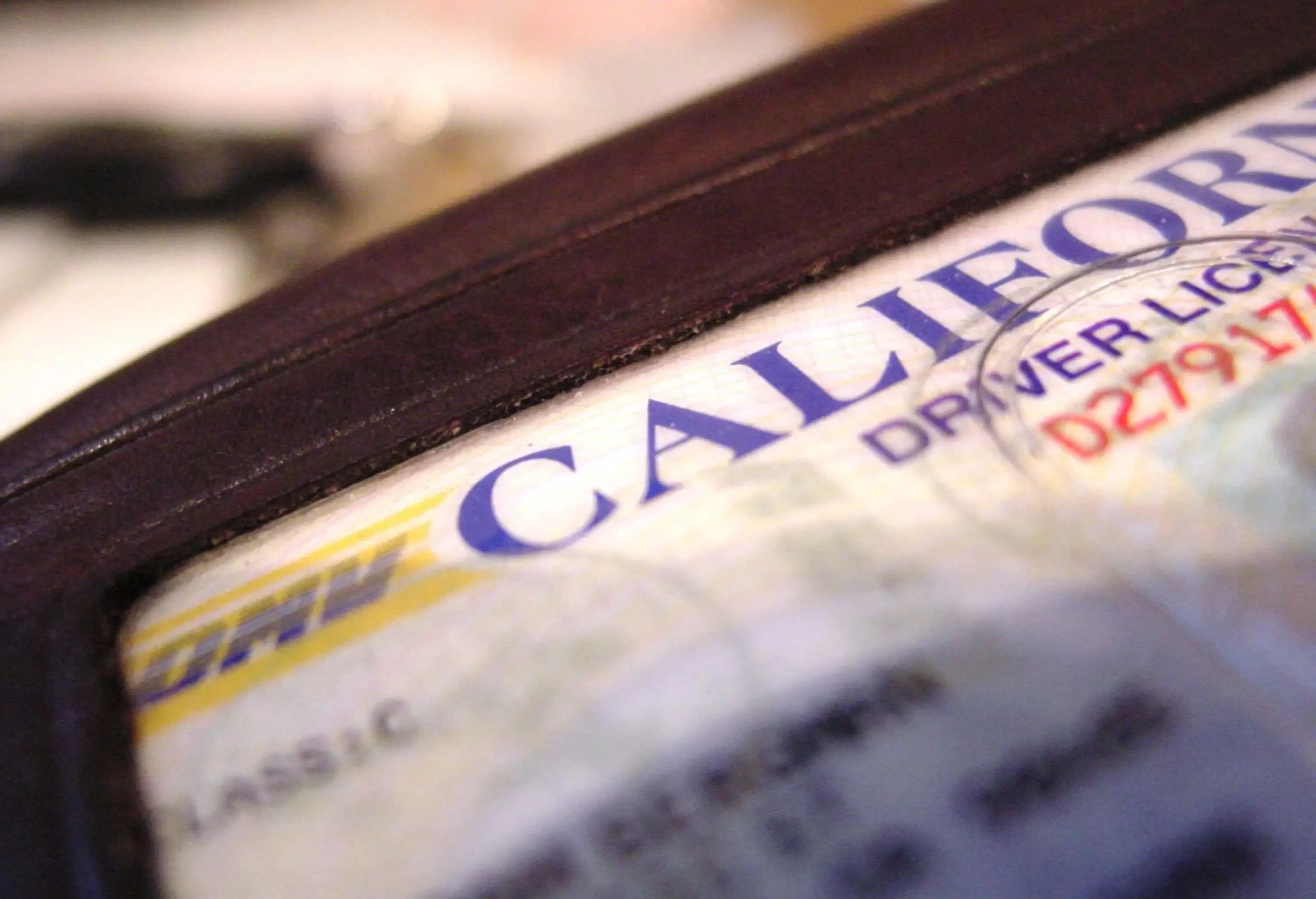 Close up of California driver's license
