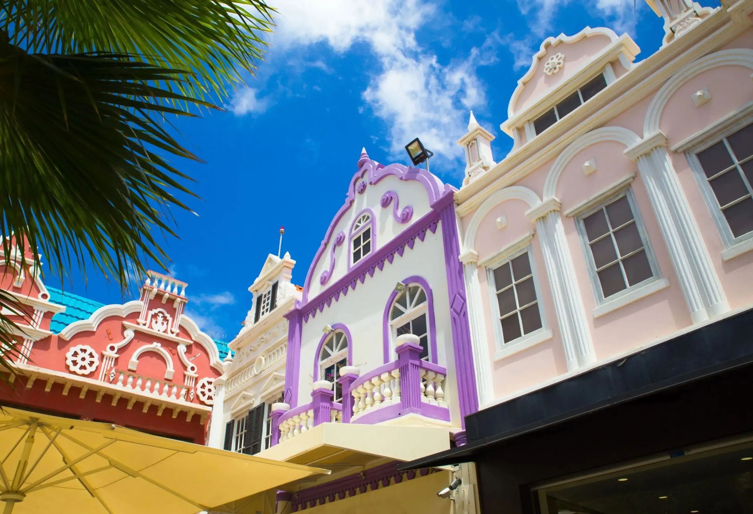 Vibrant and colourful Dutch architecture buildings, with their charming facades adorned in an array of hues.