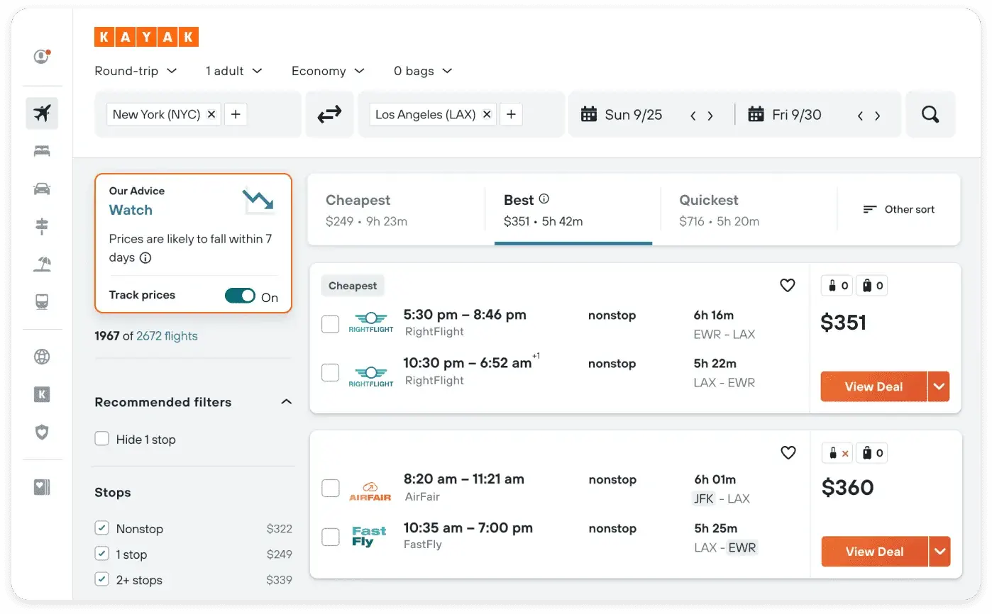 Showing KAYAK's Price Forecast tool with recommendation of