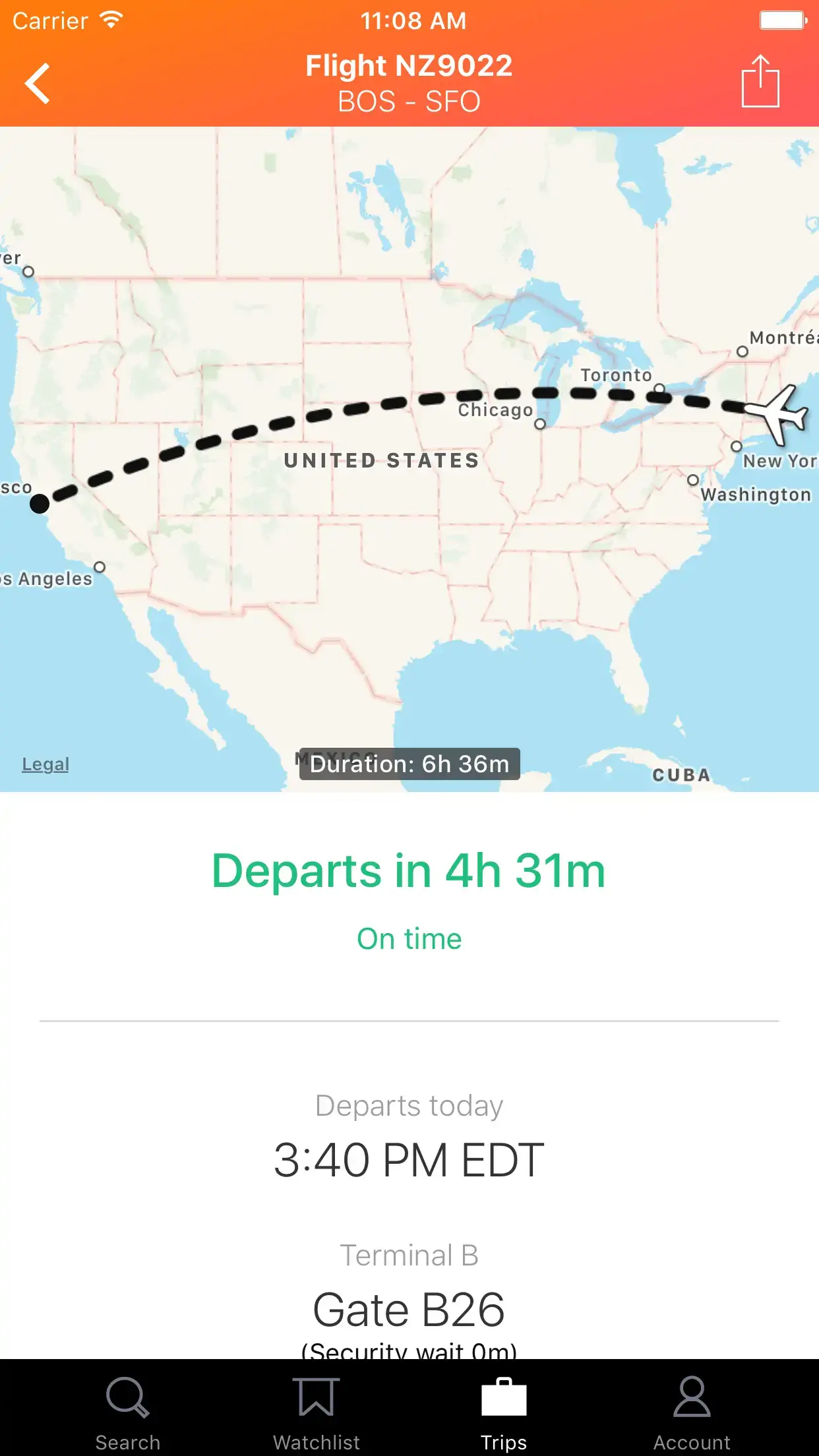 KAYAK Flight Tracker on iPhone