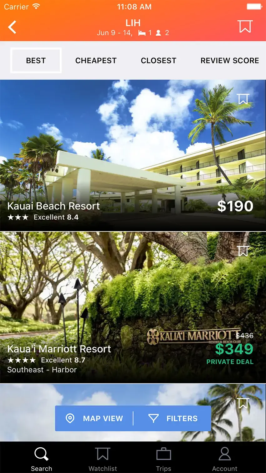 KAYAK Hotel Deals on a iPhone