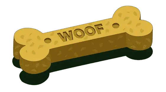 Dog bone that says woof