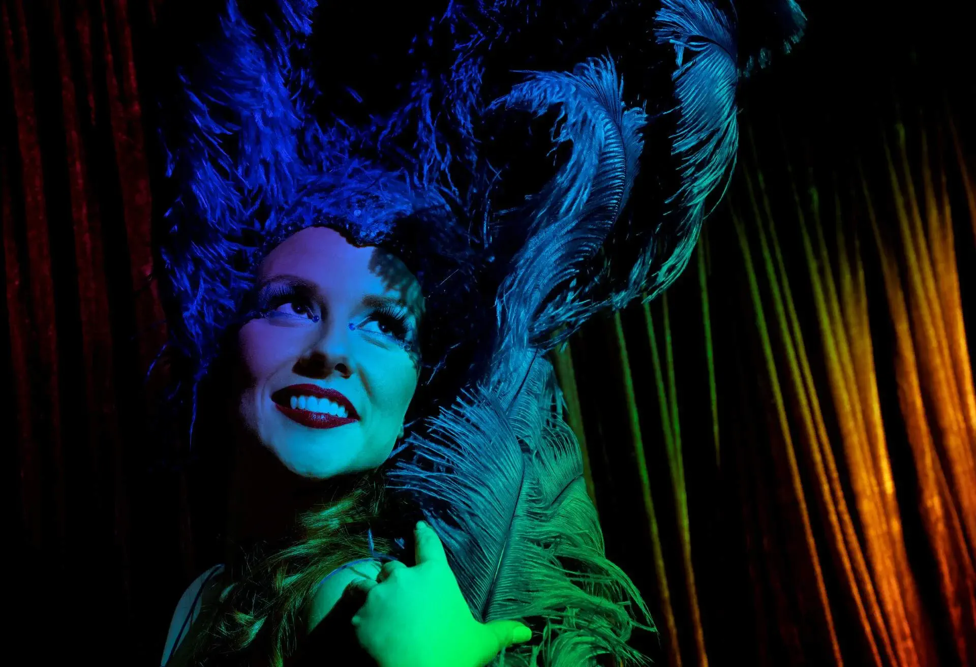 Moulin Rouge style showgirl in Paris, France