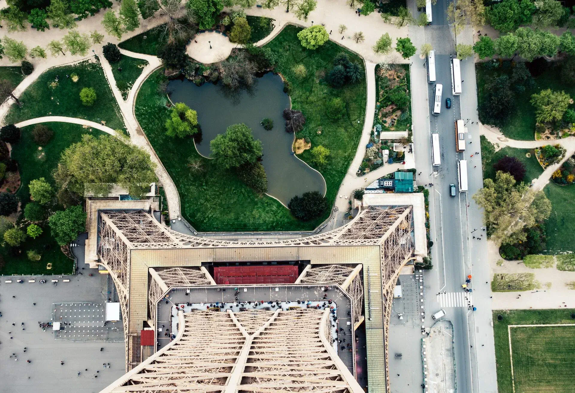 View from Eiffel Tower on a small park below Paris, France