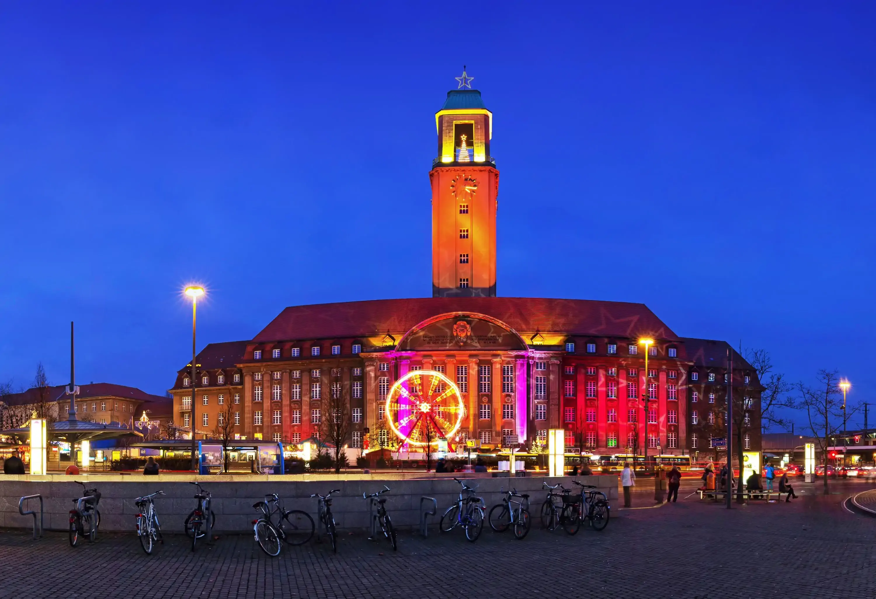 Berlin Spandau - city hall at christmas - christmas lights and christmas market in front of the building. The christmas market in Berlin-Spandau is one of the famoust christmas markets in the german capital.